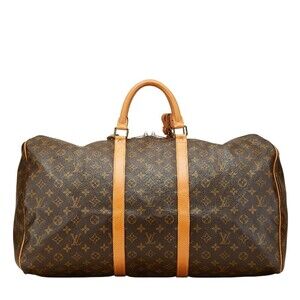 Louis Vuitton Monogram Keepall Boston Travel Bag Brown Leather